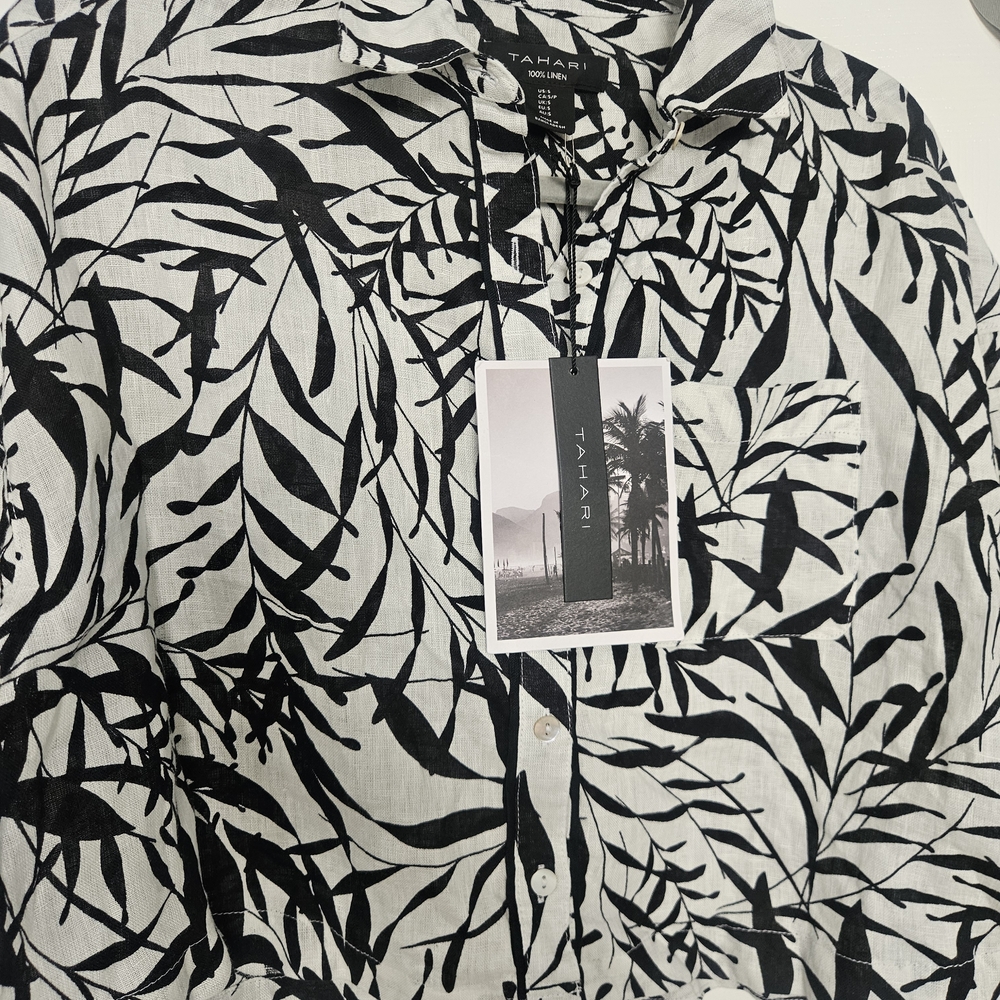 Tahari Black and White Leaf Print Blouse